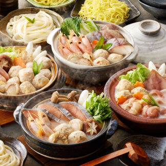 個食鍋4種食べ比べセット｜石狩鍋、鶏白湯鍋、海鮮ちゃんこ鍋、海鮮つみれ鍋